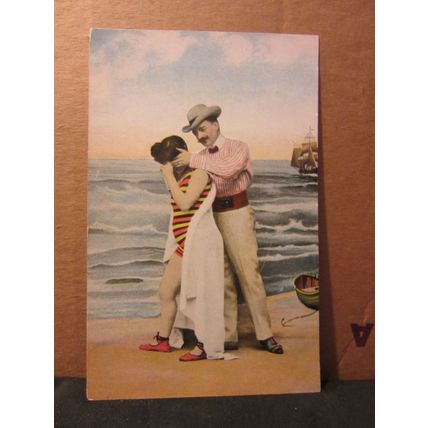 antique German unused postcard girl in swimsuit