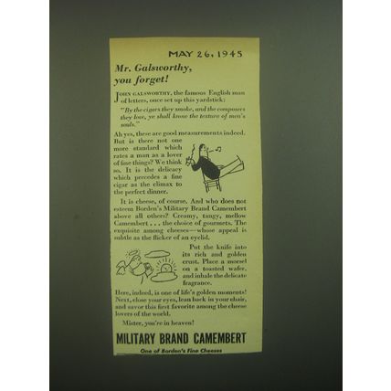1945 Borden Military Brand Camembert Cheese Ad - Mr. Galsworthy, you forget
