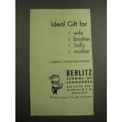 1949 Berlitz School of Language Ad - Ideal Gift for wife brother Sally mother