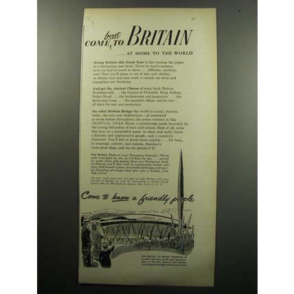 1951 British Travel Centre Ad - Come first to Britain ..at home to the world