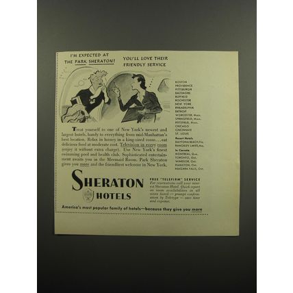 1951 Sheraton Hotels Ad - I'm expected at the Park Sheraton!