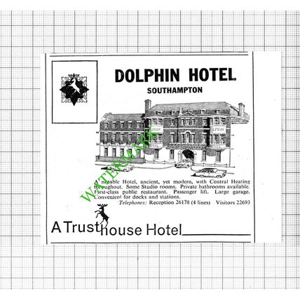 Dolphin Hotel Southampton Small Advert - 1964 Cutting