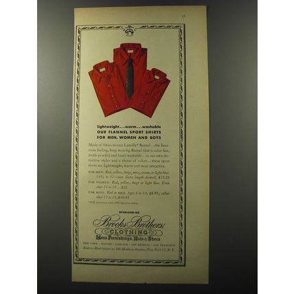 1953 Brooks Brothers Flannel Sport Shirts Ad - Lightweight.. warm.. washable