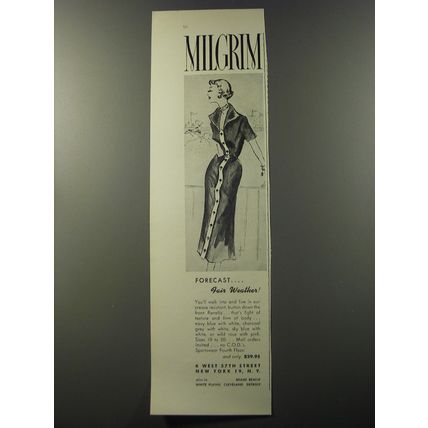 1953 Milgrim Dress Ad - Forecast.. fair weather!