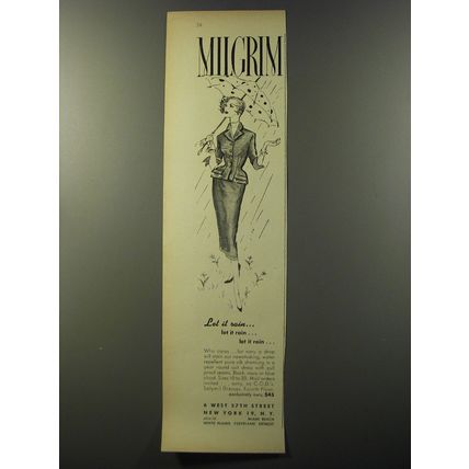 1953 Milgrim Suit Dress Ad - Let it rain.. let it rain.. let it rain