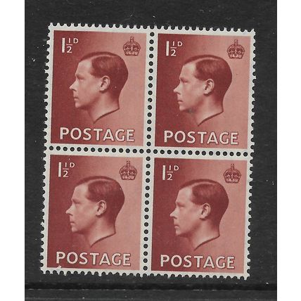 GREAT BRITAIN 1936 EDWARD VIII 1 1/2d RED BROWN BIOCK 4 SG 459 UM MINT#2