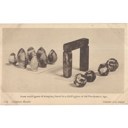 Ninepins Antique Skittles Type Egyptian Ball Game Old Postcard