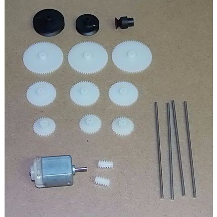 3 VOLT motor gear and pulley kit 2MM shafts for school model projects