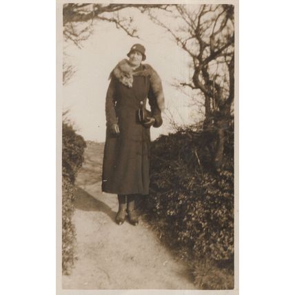 Glamour Lady In Woods Fox Stole Real Fur OId Fashion RPC Postcard