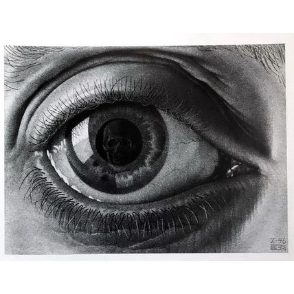 ESCHER print EYE black white litho Vintage Escher Poster optic wall art large