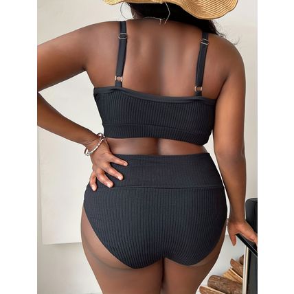 New Sexy Plus Solid Size Color Halter High Waist Bikini Swimsuit