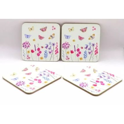 Butterfly Garden Coasters Lamianted Cork Set of 4 Gift Home Decor Drink Beverage