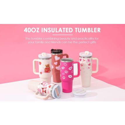 40oz Insulated Tumbler with Handle & Straw – Stainless Steel, Spill-Proof Travel