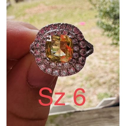 Ring Bomb Party Jewelry Brilliant Yellow & Clear Gems W/ .925 St Silver Band Sz6