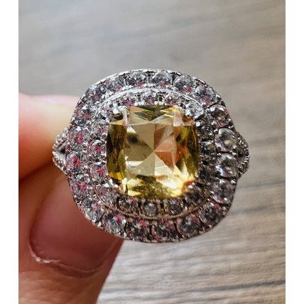 Ring Bomb Party Jewelry Brilliant Yellow & Clear Gems W/ .925 St Silver Band Sz6