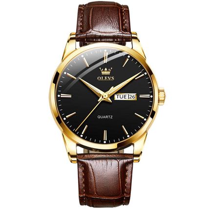 OLEVS 6898 Men Fashion Waterproof Dual Calendar Quartz Watch, Brown Black, Brown