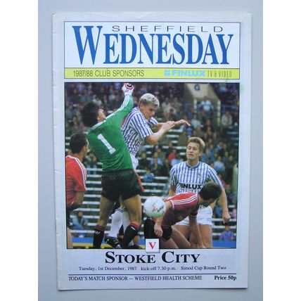 SHEFFIELD WEDNESDAY v STOKE CITY Simod Cup 2nd Round 01/12/1987