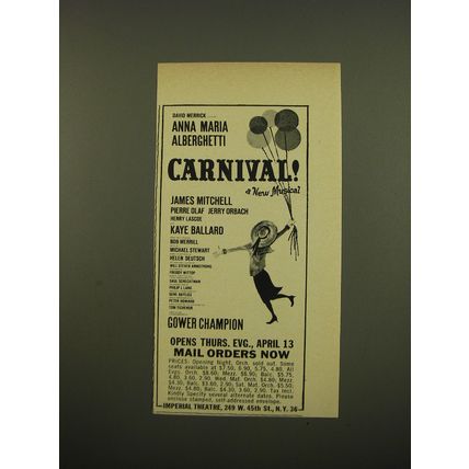1961 Carnival Play Advertisement - David Merrick.. Anna Maria Alberghetti
