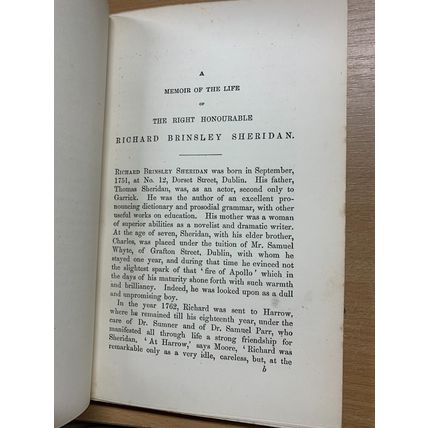 1873 THE WORKS OF RICHARD BRINSLEY SHERIDAN VOLS 1 & 2 ANTIQUE BOOKS (T8)