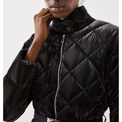 KAREN MILLEN High Shine Vinyl Puffer Quilt Detail Belted Short Coat NEW (RARE)