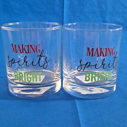 NEW Set 2 Christmas "Making Spirits Bright" Old Fashioned 11 oz Glasses Rock