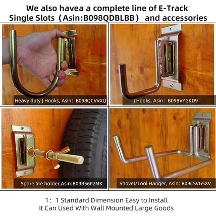 4 Pack E-Track Heavy Duty Shovel Hanger for Store Long Handled Tools, Large Stee