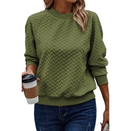 Jungle Green Solid Textured Raglan Sleeve Pullover Sweatshirt