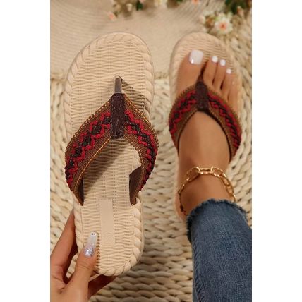 Fiery Red Woven Strap Flat Flip Flops