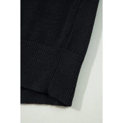 Black Boo Knitted Pattern Ribbed Edge Drop Shoulder Sweater