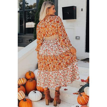 Khaki Plus Size Floral Tiered Ruffle Maxi Dress