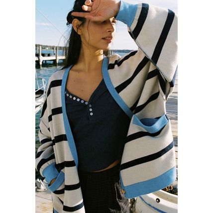 White Colorblock Drop Shoulder Buttoned Loose Cardigan