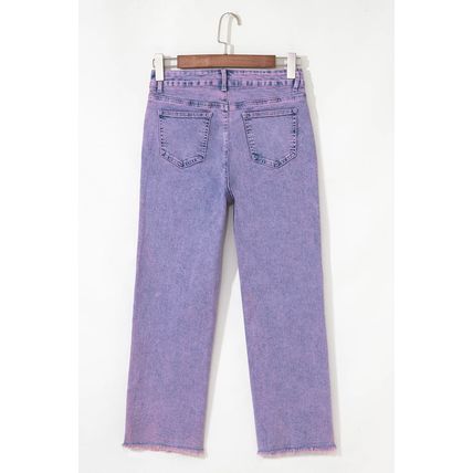 Orchid Petal Vintage Wash Frayed Hem Ankle-length Jeans