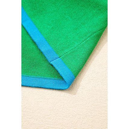 Green Contrast Trim Round Neck Short Sleeve Loose Knit Sweater