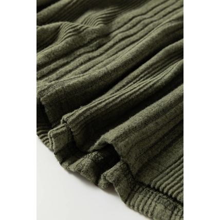 Moss Green Ribbed Contrast Cuffed Round Neck Long Sleeve T Shirt