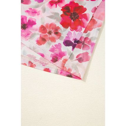 Red Floral Print Long Sleeve Slim Fit Mesh Top