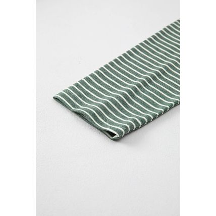 Green Stripe V Neck Stretchy Long Sleeve Top