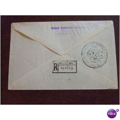 Poland 1956 Melbourne Olympics village cancel Warsaw air flight cover stamps