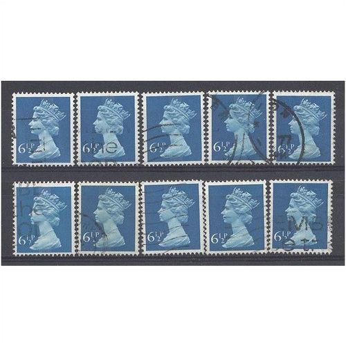 BULK STOCK.6 1/2p Greenish Blue x 10.Type Unchecked.Fine Used.nb12f