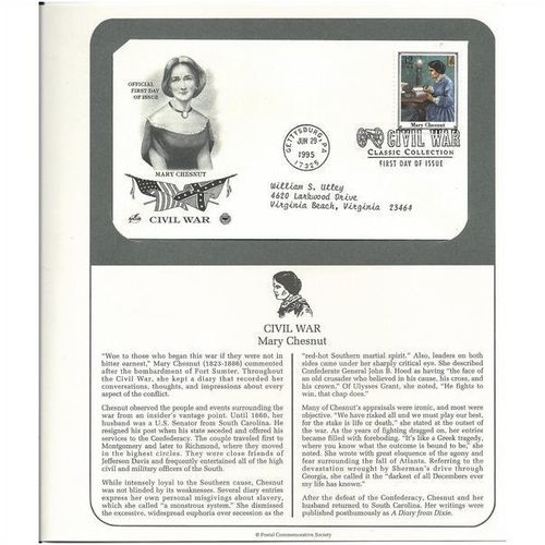 CIVIL WAR series MARY CHESNUT ' OFFICIAL FIRST DAY of ISSUE ' (1995)