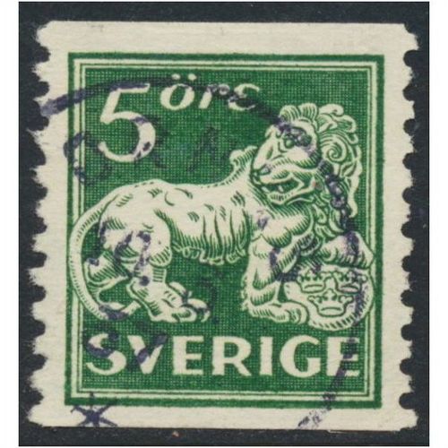 Sweden Facit 0143Ad/Scott 116v, 5ö green Lion type II, VF used Stamp
