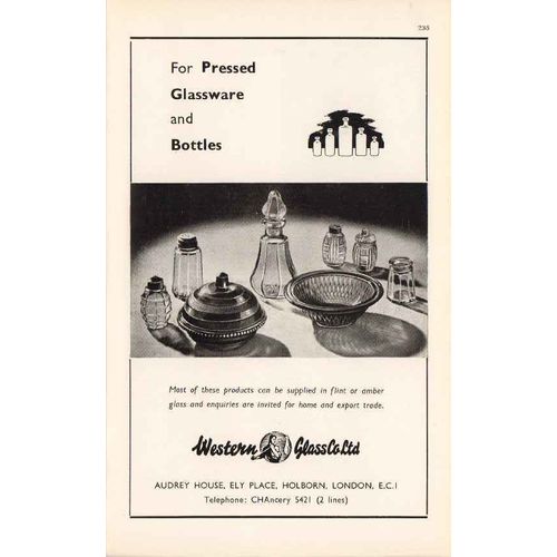 western glass company ltd 1947 pressed glassware bottles vintage ad