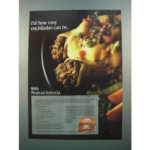 1986 Kraft Mexican Velveeta Cheese Ad - Enchiladas