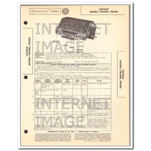 LINCOLN models 7ML080 7ML081 7 tube AM car radio Sams Photofact manual