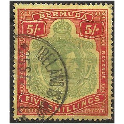 Bermuda 1935 SG118 5/- Green & Red/Yellow Perf 14 Fine Used . .. .