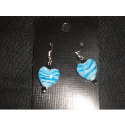 White & blue love heart crystal glass drop earrings U.K.