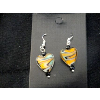 Turquoise orange black love heart crystal glass drop earrings U.K.