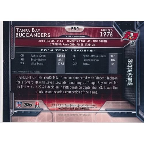 2015 Topps Football 283 Tampa Bay Buccaneers Team Card TC