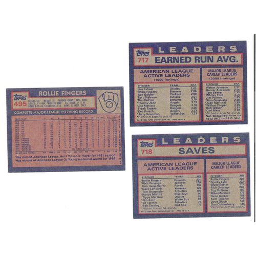Three 1984 Topps baseball Rollie Fingers cards – 495, 717, 718 – NM- HOF-Brewers