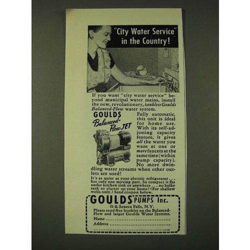 1948 Goulds Balanced-Flow Water Pump Ad - City water service in the country