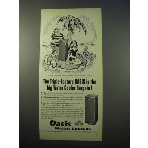 1953 Oasis Water Cooler Ad - Triple-Feature Bargain